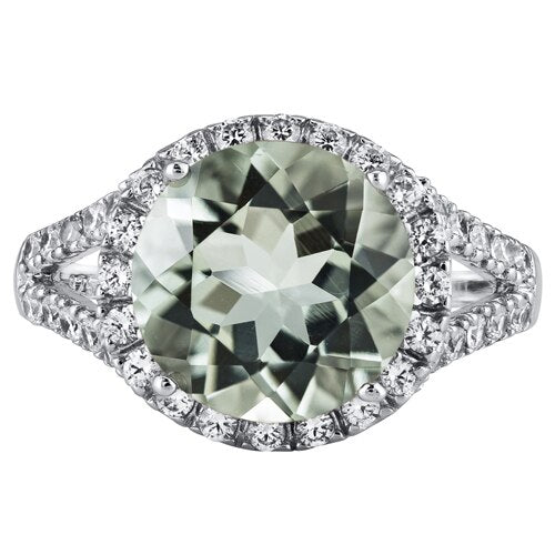 Green Amethyst Ring Sterling Silver Round Shape 4.25 Carats