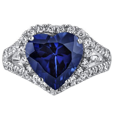 Blue Sapphire Ring Sterling Silver Heart Shape 6.5 Carats