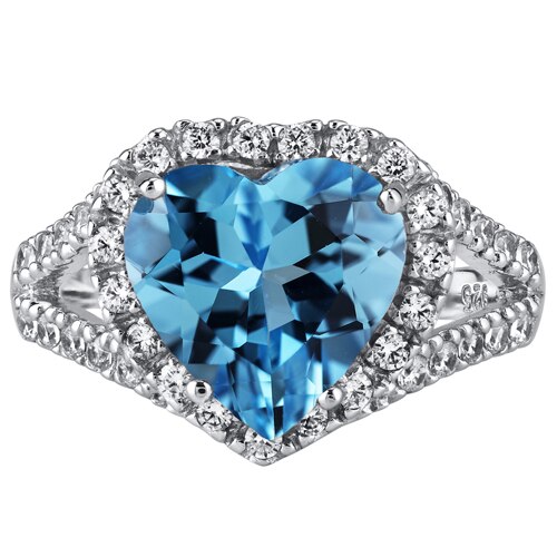 Swiss Blue Topaz Ring Sterling Silver Heart Shape 5.25 Carats