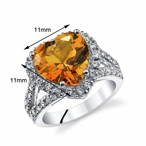 Citrine Ring Sterling Silver Heart Shape 3.75 Carats