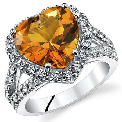 Citrine Ring Sterling Silver Heart Shape 3.75 Carats