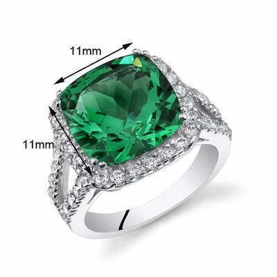 Emerald Ring Sterling Silver Cushion Shape 6.5 Carats