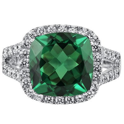 Emerald Ring Sterling Silver Cushion Shape 6.5 Carats