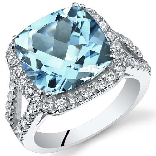 Swiss Blue Topaz Ring Sterling Silver Cushion Shape 6.25 Carat