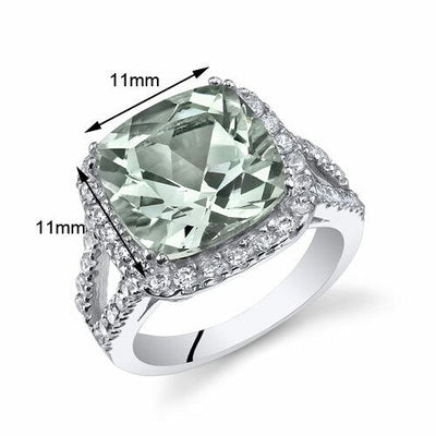 Green Amethyst Ring Sterling Silver Cushion Shape 4.75 Carats