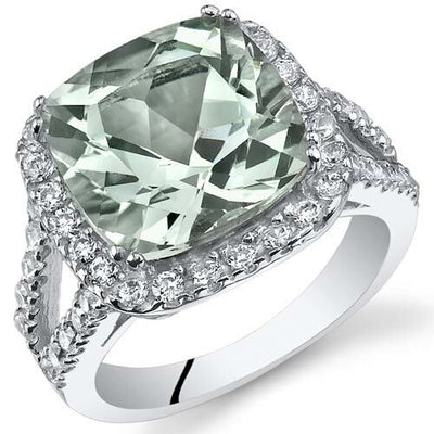 Green Amethyst Ring Sterling Silver Cushion Shape 4.75 Carats