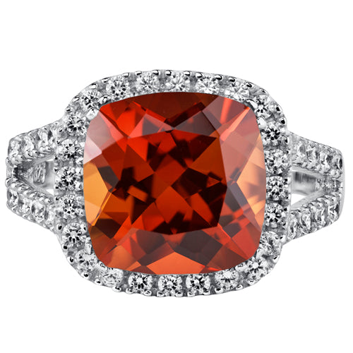 Created Padparadscha Cushion Cut Sterling Silver Ring Size 8