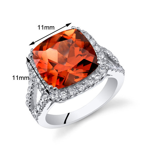 Created Padparadscha Cushion Cut Sterling Silver Ring Size 8