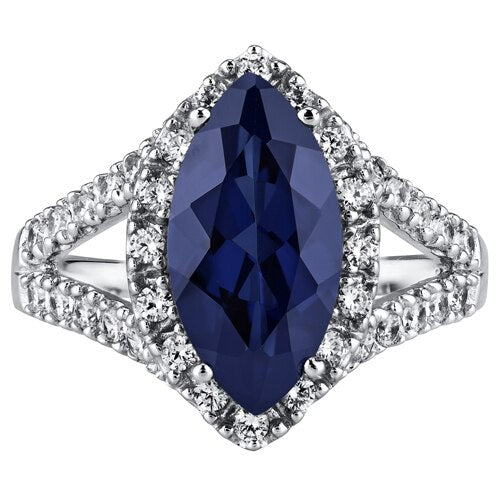 Blue Sapphire Ring Sterling Silver Marquise Shape 3.5 Carats