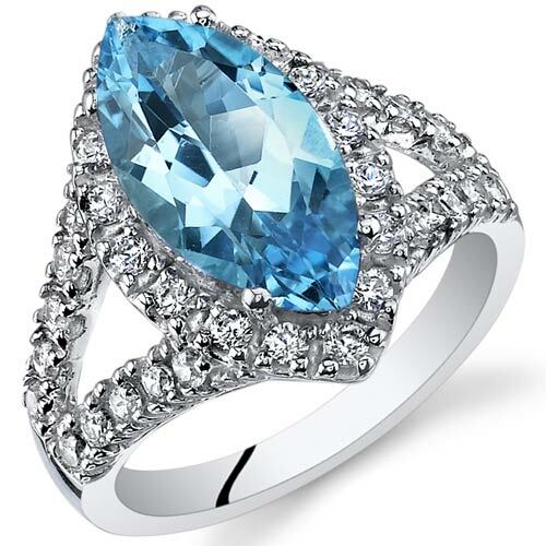 Swiss Blue Topaz Ring Sterling Silver Marquise Shape 2.75 Cts