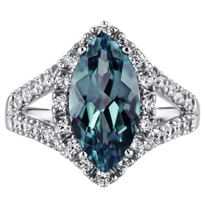 Alexandrite Ring Sterling Silver Marquise Shape 3.5 Carats