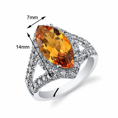 Citrine Ring Sterling Silver Marquise Shape 2 Carats