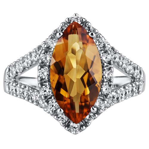 Citrine Ring Sterling Silver Marquise Shape 2 Carats