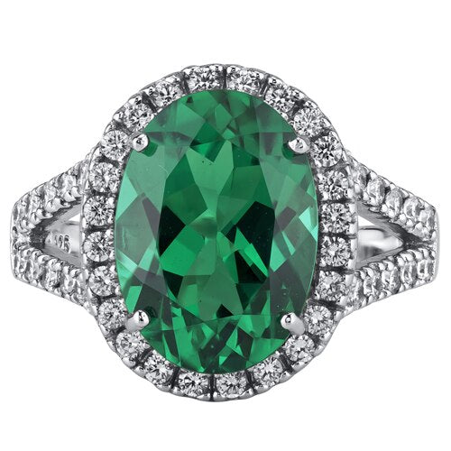 Emerald Ring Sterling Silver Oval Shape 7 Carats