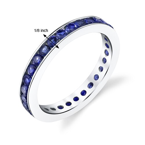 Blue Sapphire Eternity Ring Band in Sterling Silver 1.5 Carats