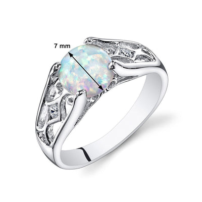 White Opal Ring Sterling Silver Round Shape 1.25 Carats