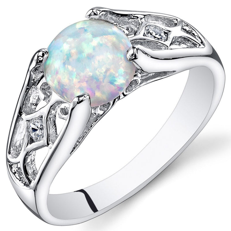 White Opal Ring Sterling Silver Round Shape 1.25 Carats