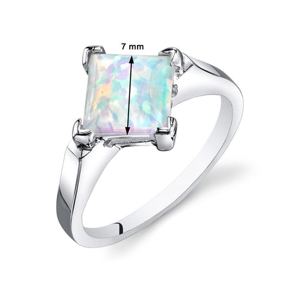 White Opal Ring Sterling Silver Princess Shape 1.5 Carats