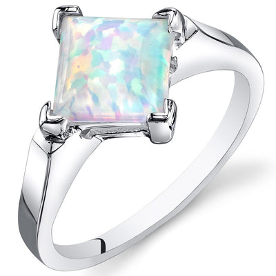 White Opal Ring Sterling Silver Princess Shape 1.5 Carats