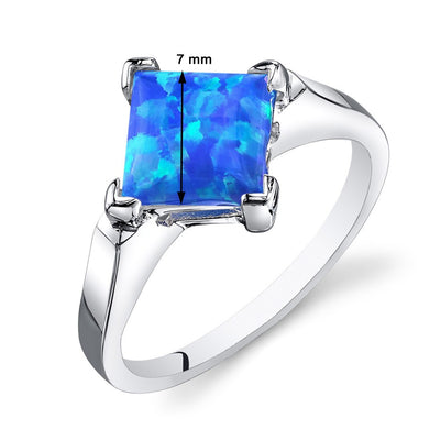 Blue Green Opal Ring Sterling Silver Princess Shape 1.5 Carats