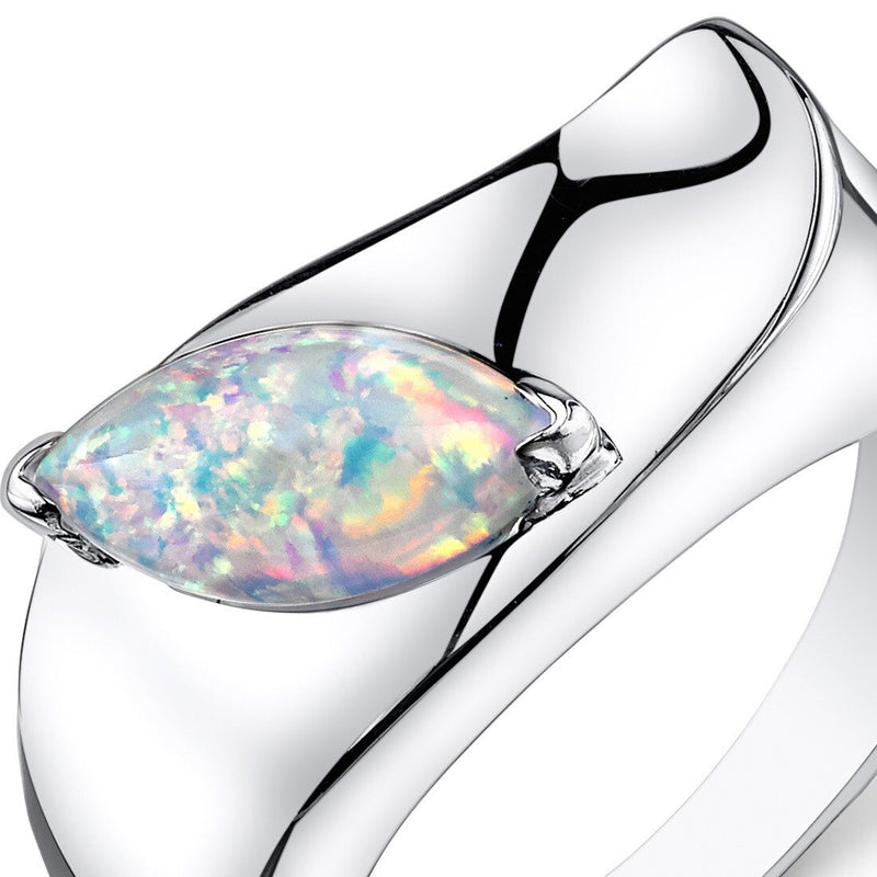 White Opal Ring Sterling Silver Marquise Shape 1 Carats