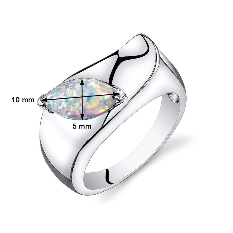 White Opal Ring Sterling Silver Marquise Shape 1 Carats