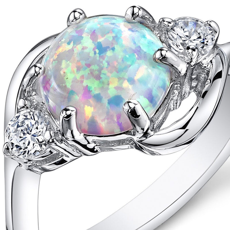 White Opal Ring Sterling Silver Round Shape 1.75 Carats