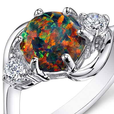 Black Opal Ring Sterling Silver Round Shape 1.75 Carats