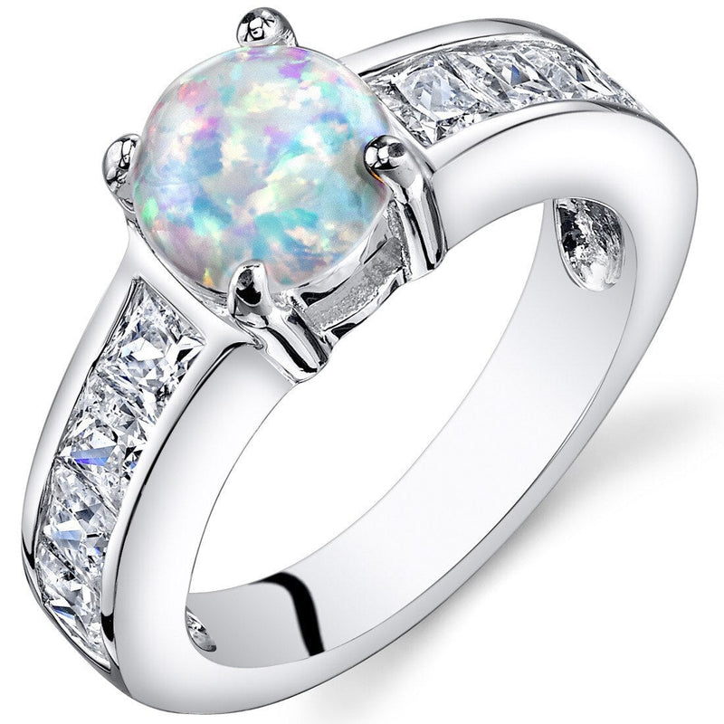 White Opal Ring Sterling Silver Round Shape 1.25 Carats