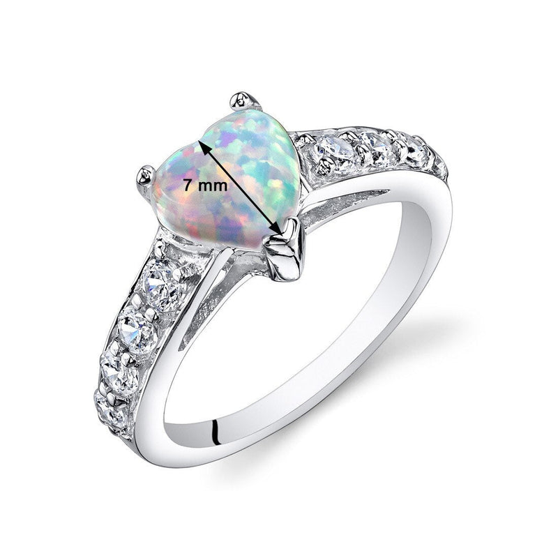 White Opal Ring Sterling Silver Heart Shape 1 Carats