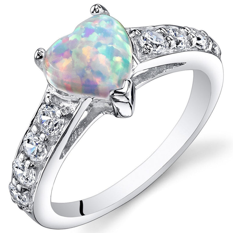 White Opal Ring Sterling Silver Heart Shape 1 Carats