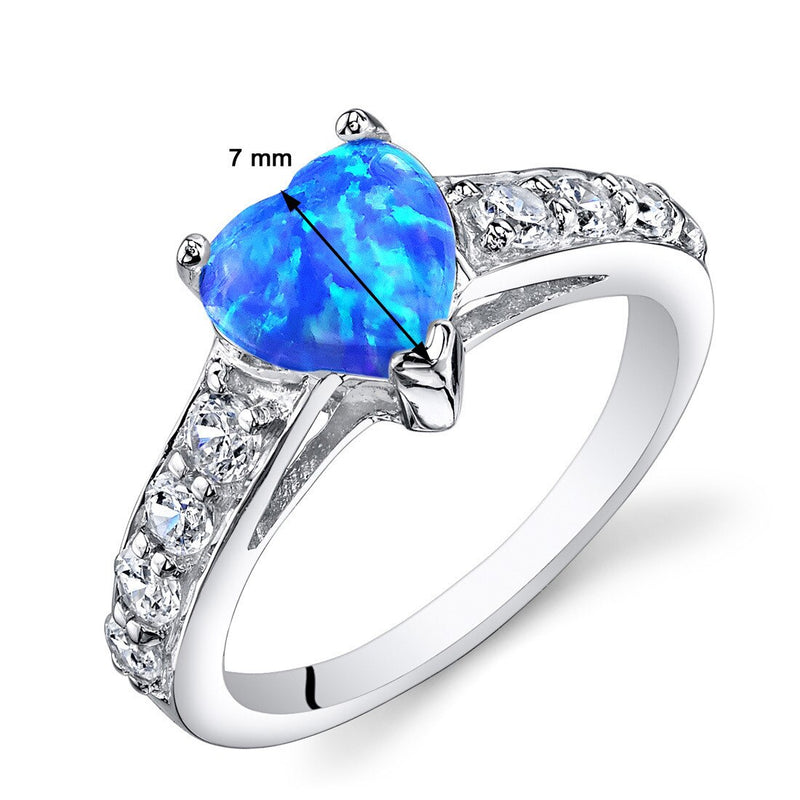 Blue Green Opal Ring Sterling Silver Heart Shape 1 Carats