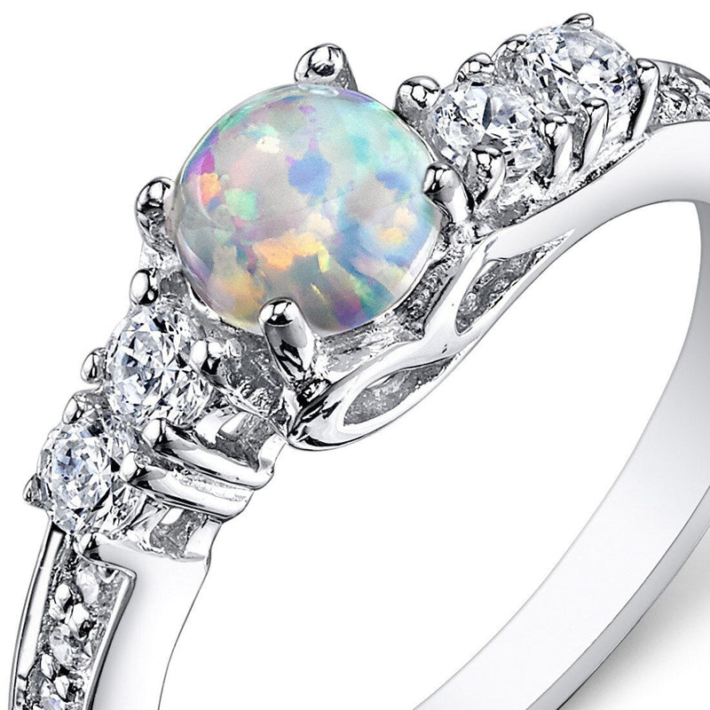 White Opal Ring Sterling Silver Round Shape 0.5 Carats