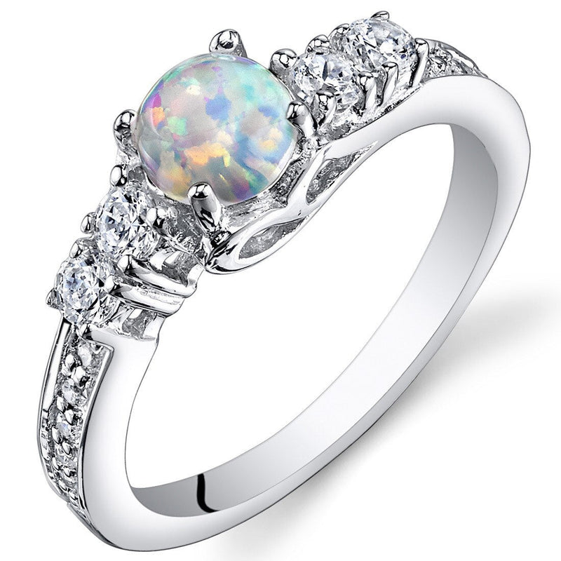 White Opal Ring Sterling Silver Round Shape 0.5 Carats