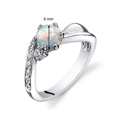 Opal Love Waves Ring Sterling Silver Round Cabochon Sizes 5 to 9