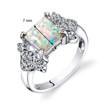 Created Opal Princess Cut Sterling Silver Ring Size 6