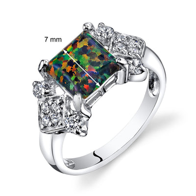 Black Opal Majeste Ring Sterling Silver Princess Cut 1.00 Carats Sizes 5 to 9