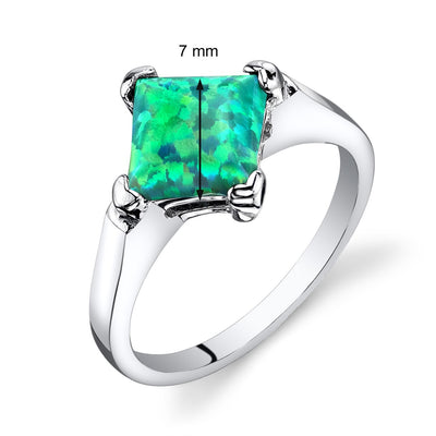 Green Opal Princess Cut Solitaire Ring Sterling Silver 1.00 Carat Sizes 5 to 9