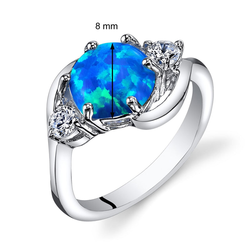 Blue Opal 3 Stone Ring Sterling Silver 1.25 Carats Sizes 5 to 9