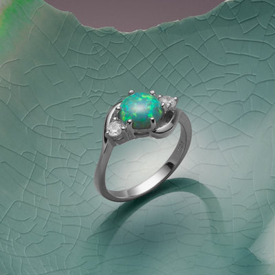 Green Opal 3 Stone Ring Sterling Silver 1.25 Carats Sizes 5 to 9