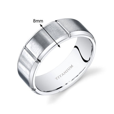 Mens Beveled Edge Titanium Notched Matte Band 8mm Size 7