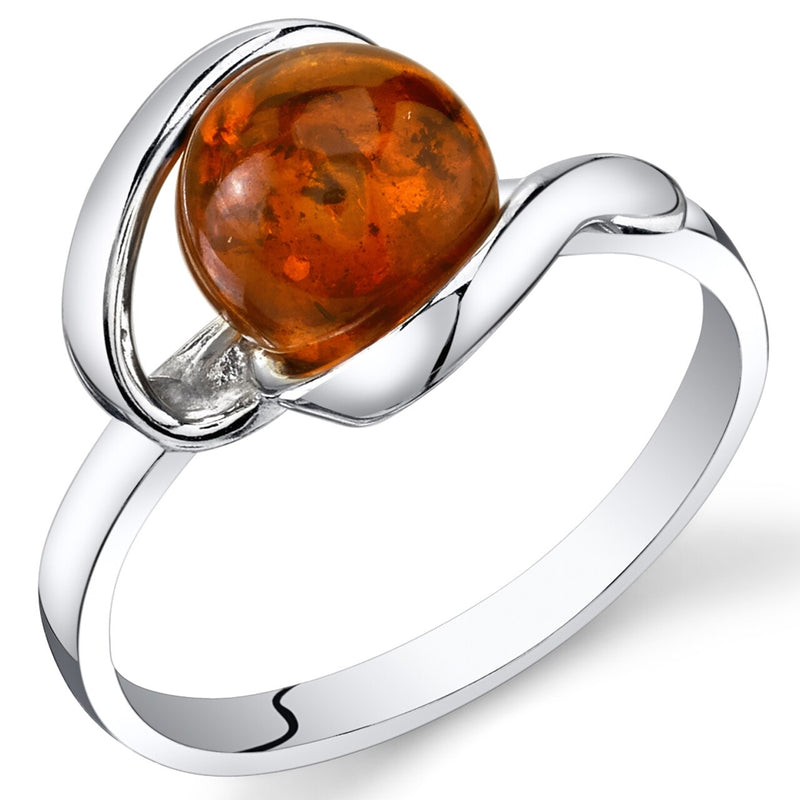 Baltic Amber Open Spiral Ring Sterling Silver Cognac Sizes 5-9