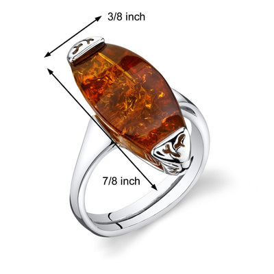 Baltic Amber Gallery Ring Sterling Silver Cognac Sizes 5-9