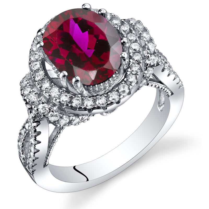 Created Ruby Oval Cut Sterling Silver Ring Size 5