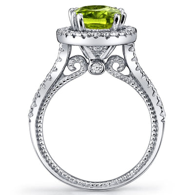 Peridot Halo Milgrain Ring Sterling Silver 2.00 Carats Sizes 5 to 9