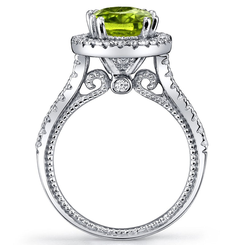 Peridot Halo Milgrain Ring Sterling Silver 2.00 Carats Sizes 5 to 9