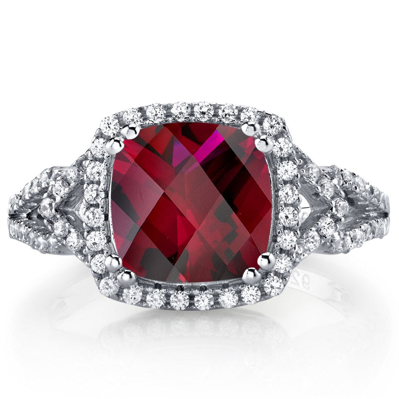 Created Ruby Cushion Cut Checkerboard Ring Sterling Silver 3.00 Carats Sizes 5 to 9