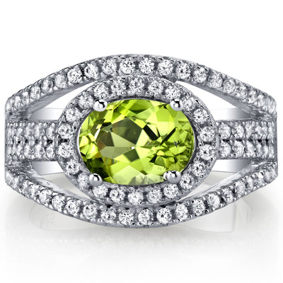 Peridot Oval Cut Sterling Silver Ring Size 9