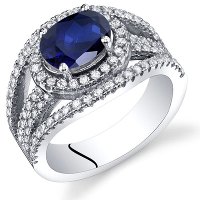 Created Sapphire Lateral Halo Ring Sterling Silver 1.75 Carats Sizes 5 to 9