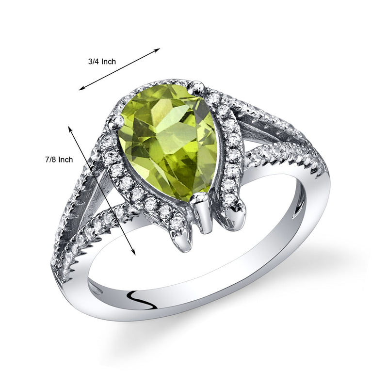 Peridot Pear Shape Sterling Silver Ring Size 7